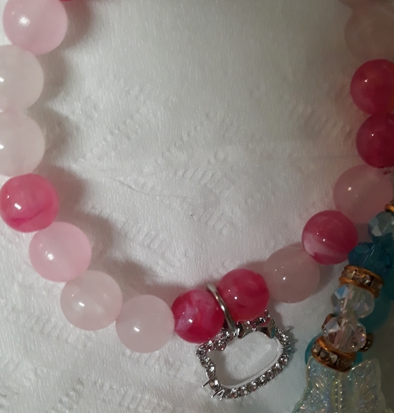 Hello Kitty Jewelry - NEW Hello Kitty Bracelet Pink beads Silver CZ Sanrio charm NWT Handmade NWT